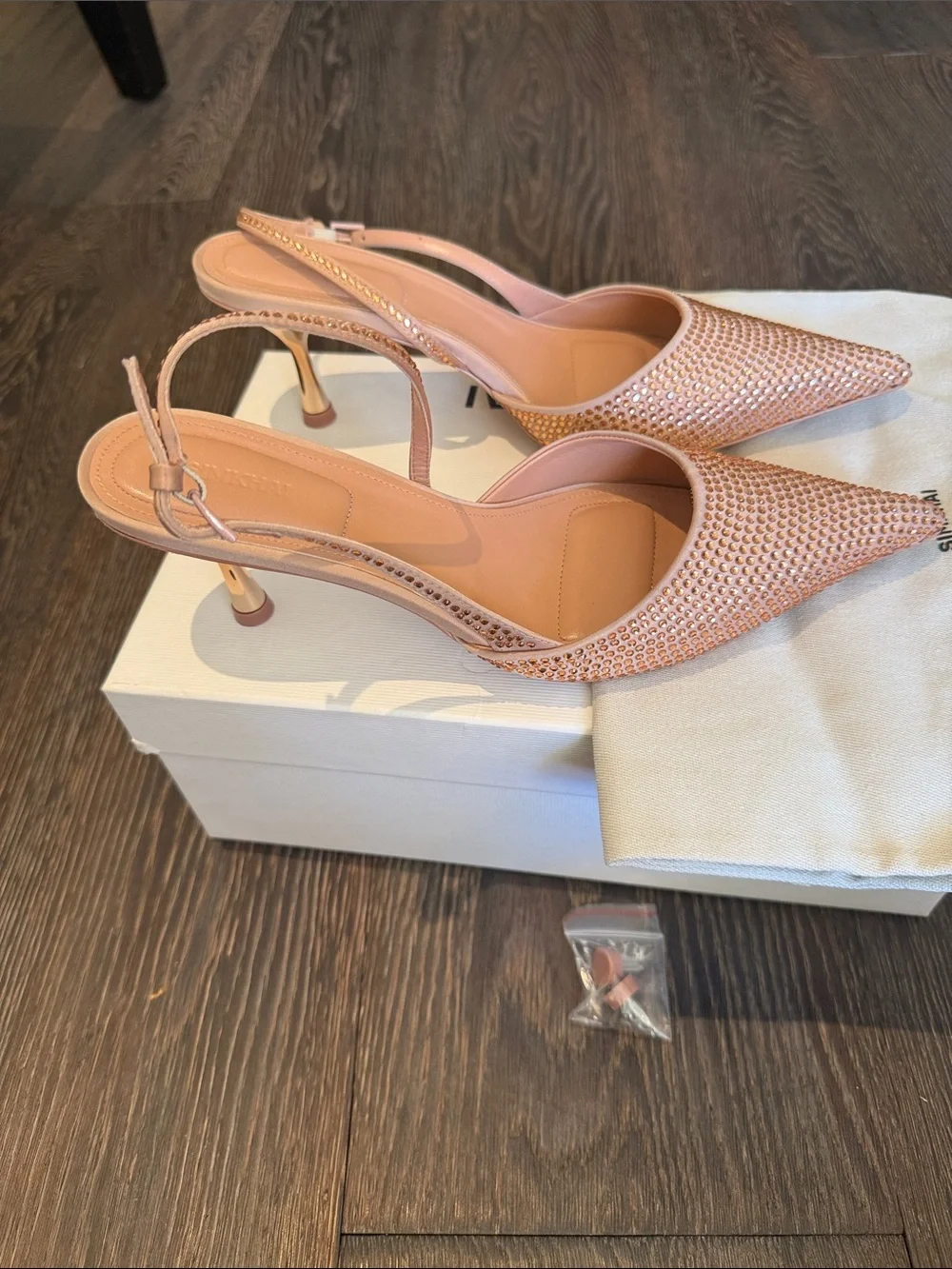 Simkkai Pink Crystal-Embellished Pointed Slingback Heels